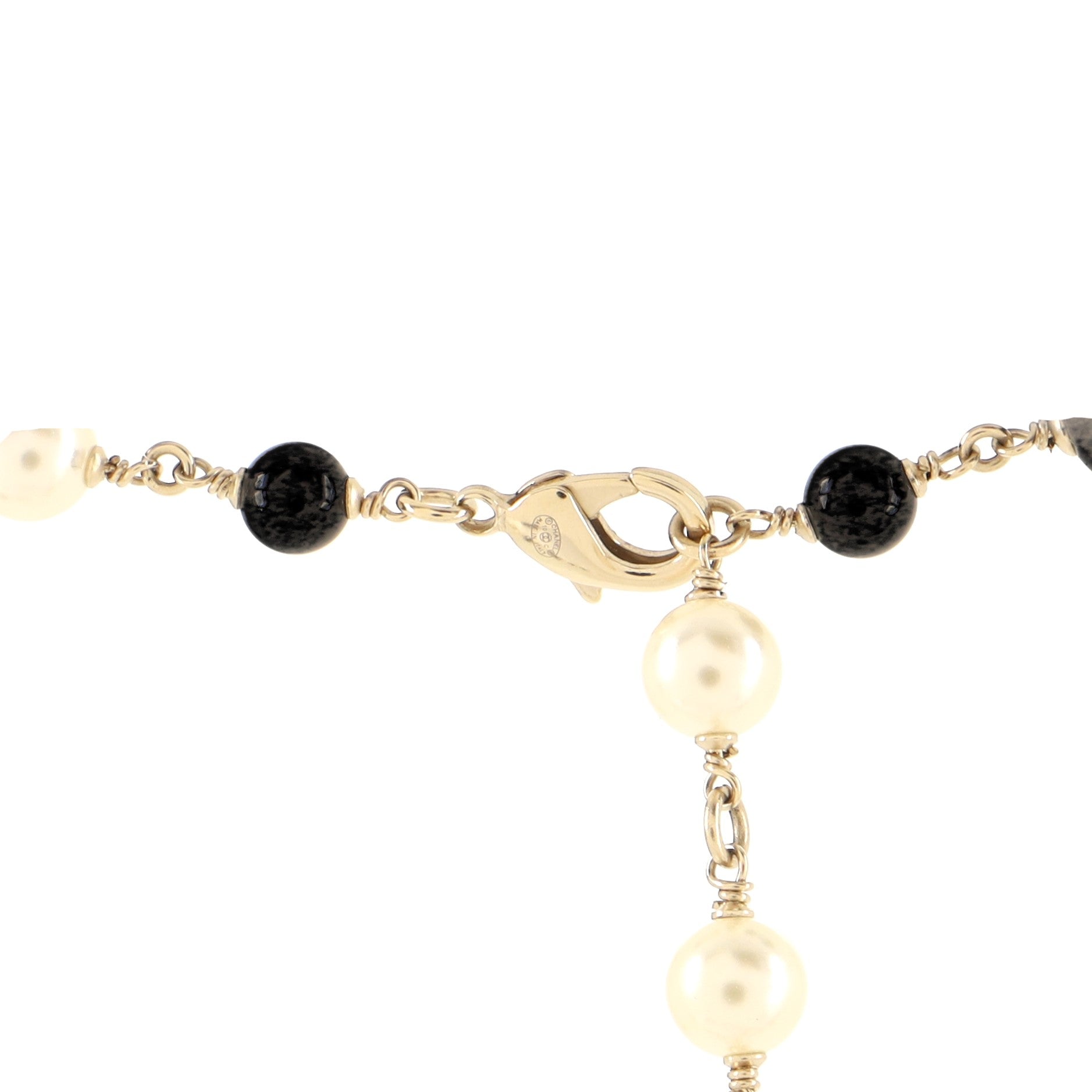 CC Long Gondola Charm Necklace Metal with Faux Pearls and Beads