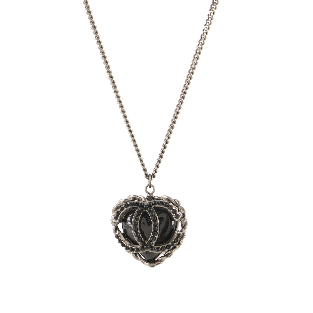 CC Heart Pendant Necklace Studded Metal and Resin