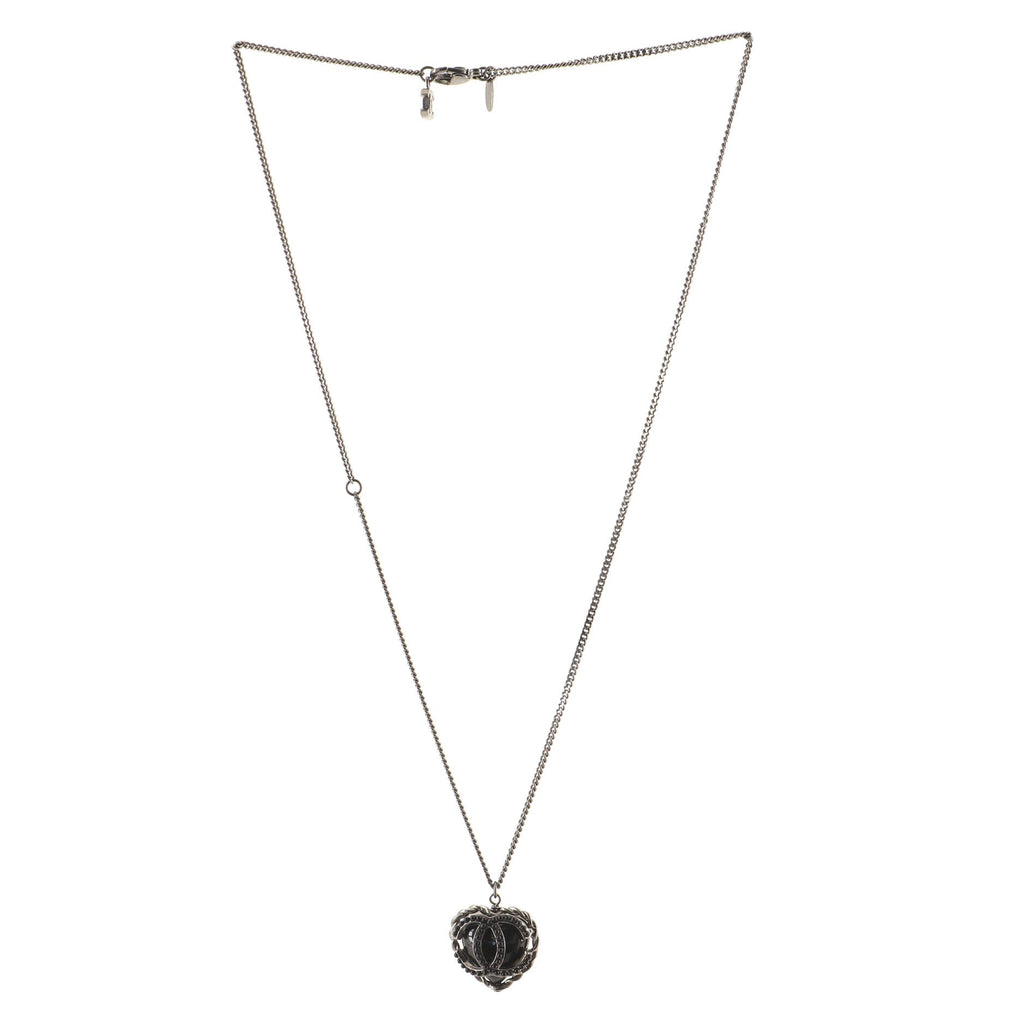 CC Heart Pendant Necklace Studded Metal and Resin