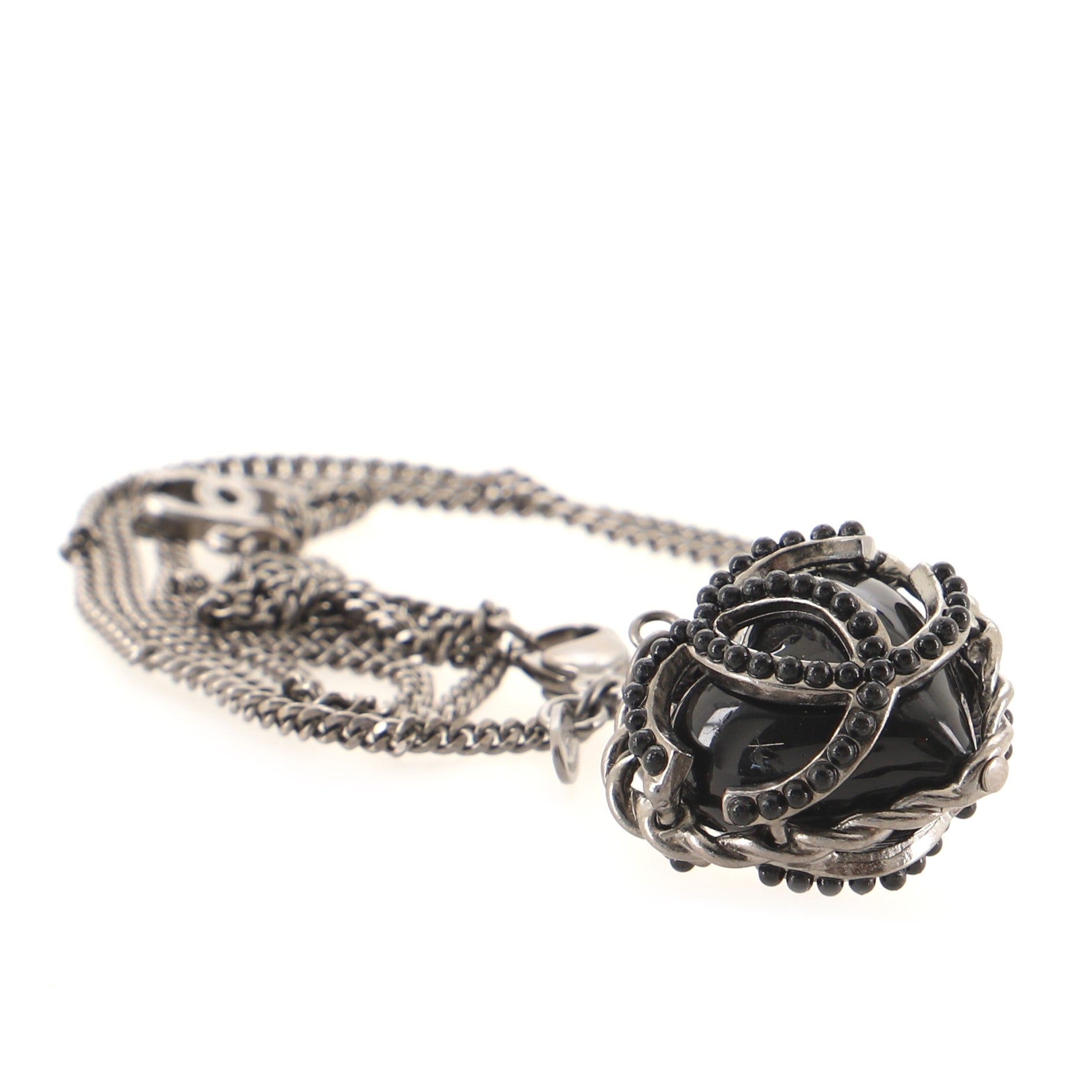 CC Heart Pendant Necklace Studded Metal and Resin