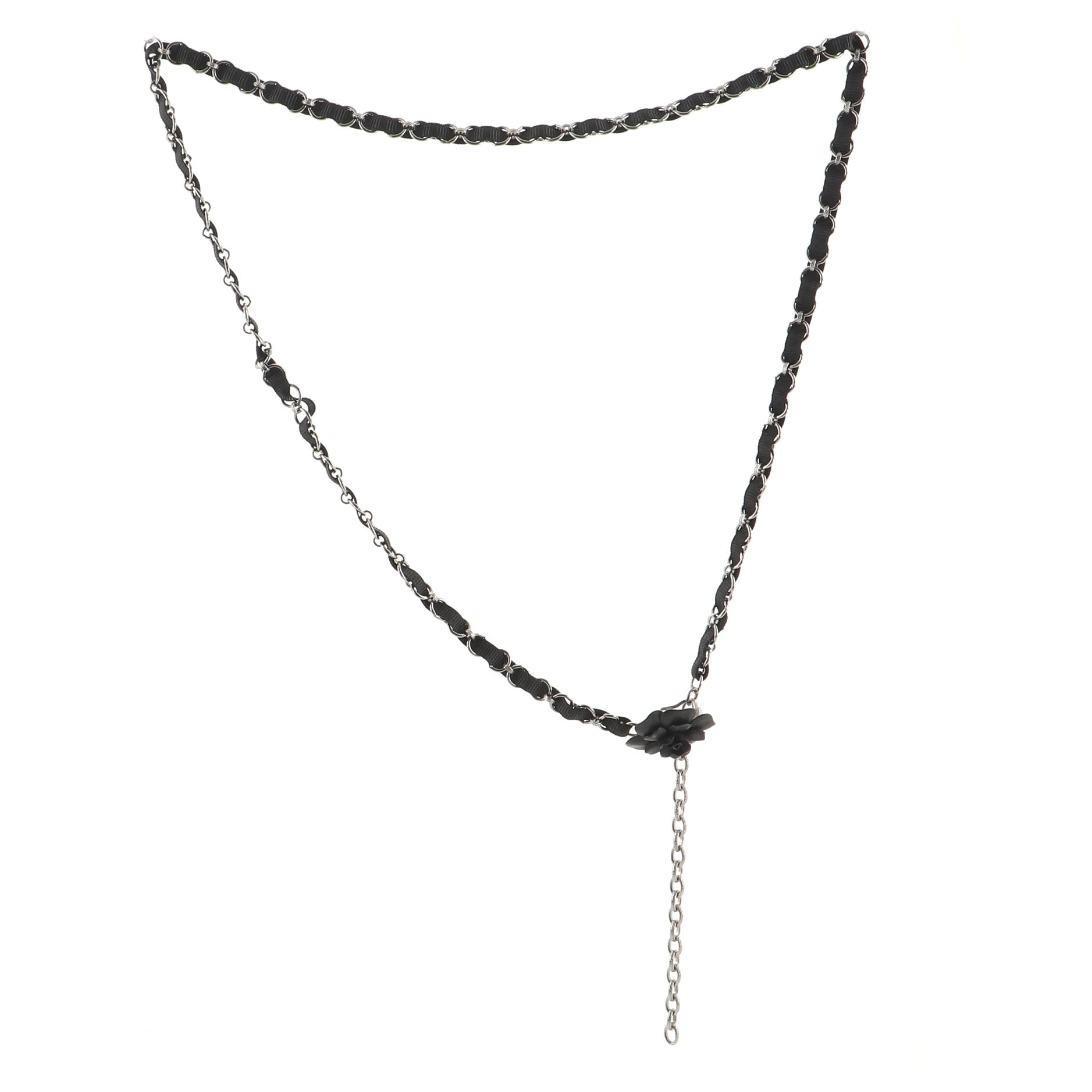 Camellia Chain Belt Plated Metal with Grosgrain and Metal 0