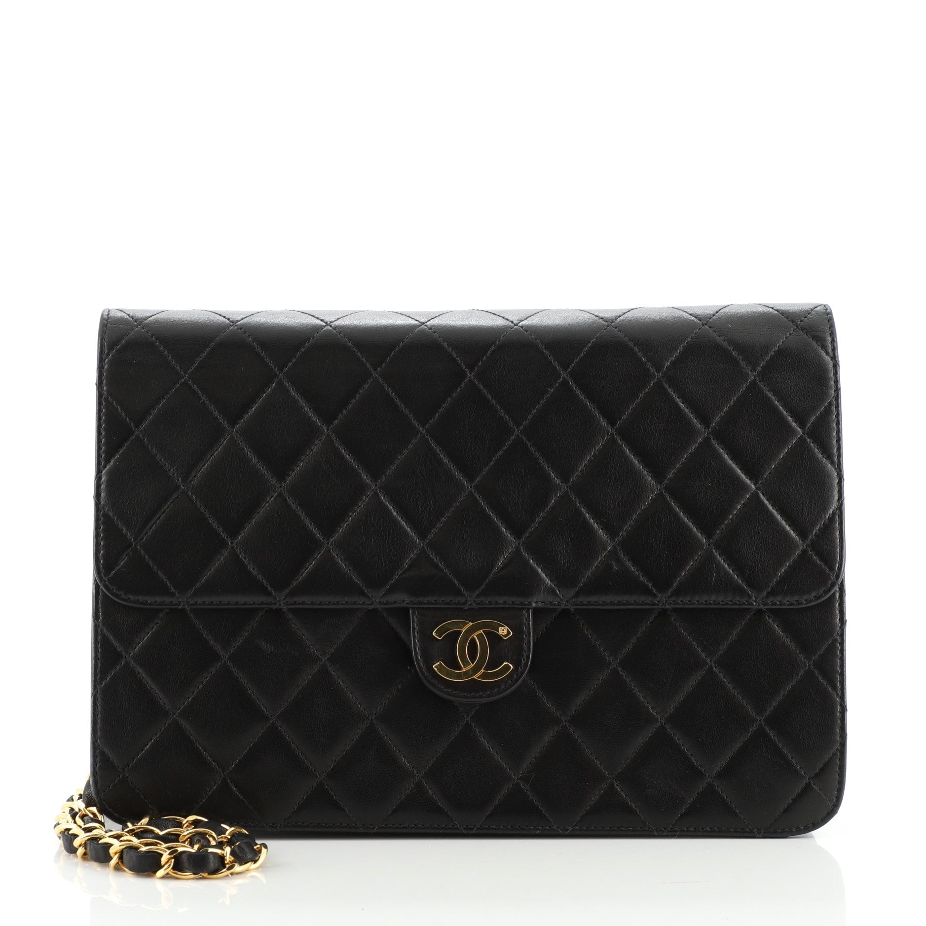 Vintage Clutch with Chain Quilted Leather Medium