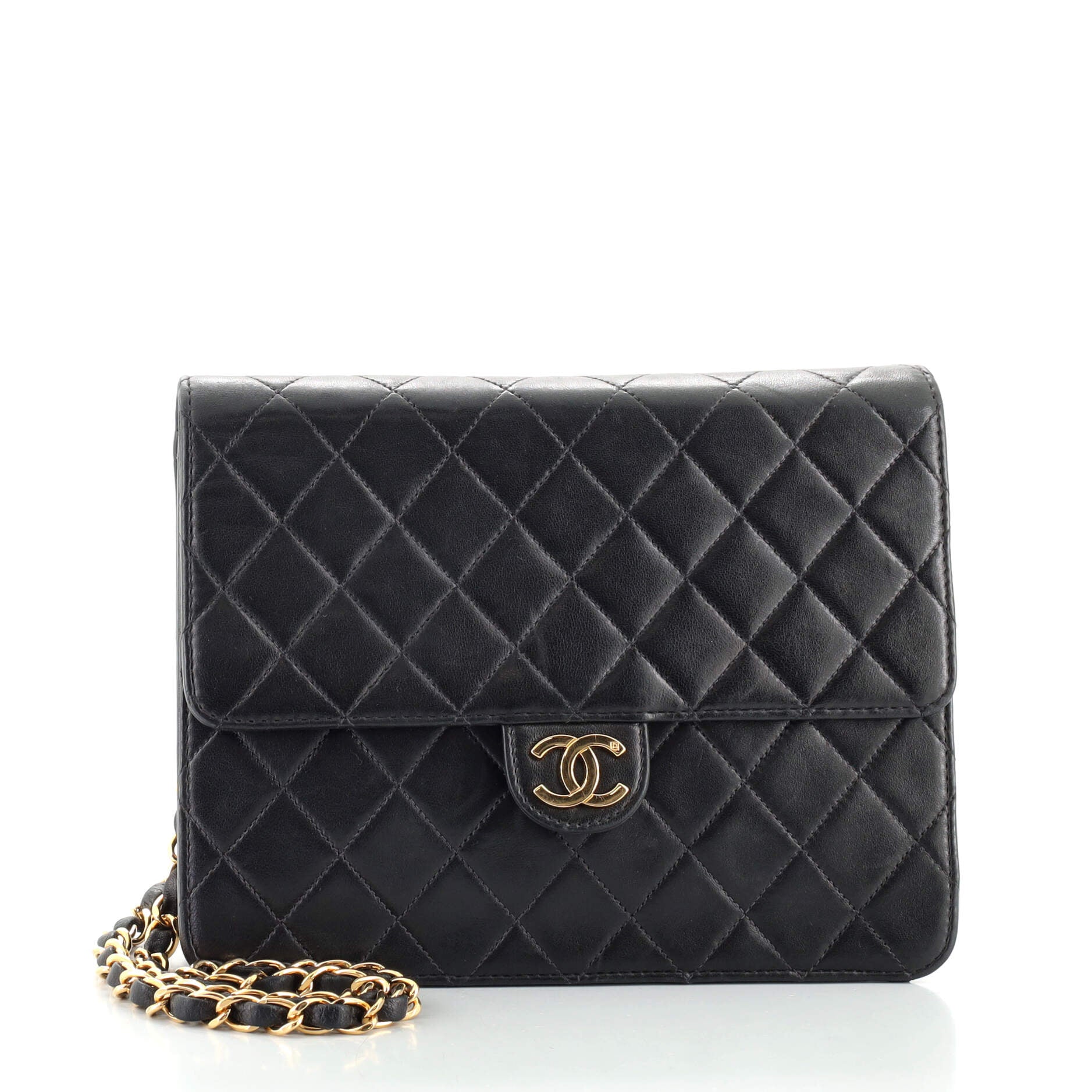 Vintage Clutch with Chain Quilted Leather Small