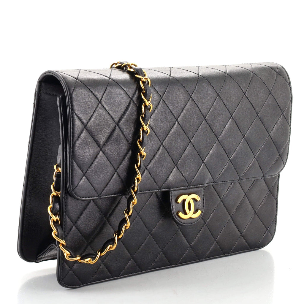 Vintage Clutch with Chain Quilted Leather Medium
