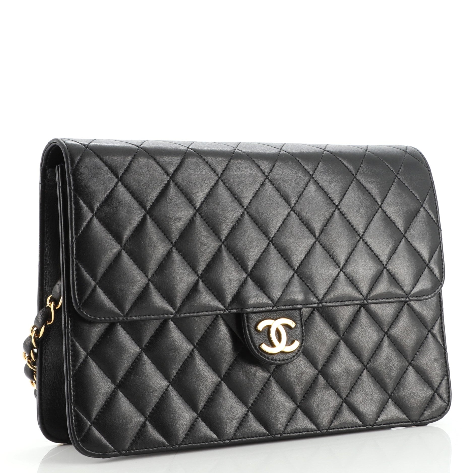 Vintage Clutch with Chain Quilted Leather Medium