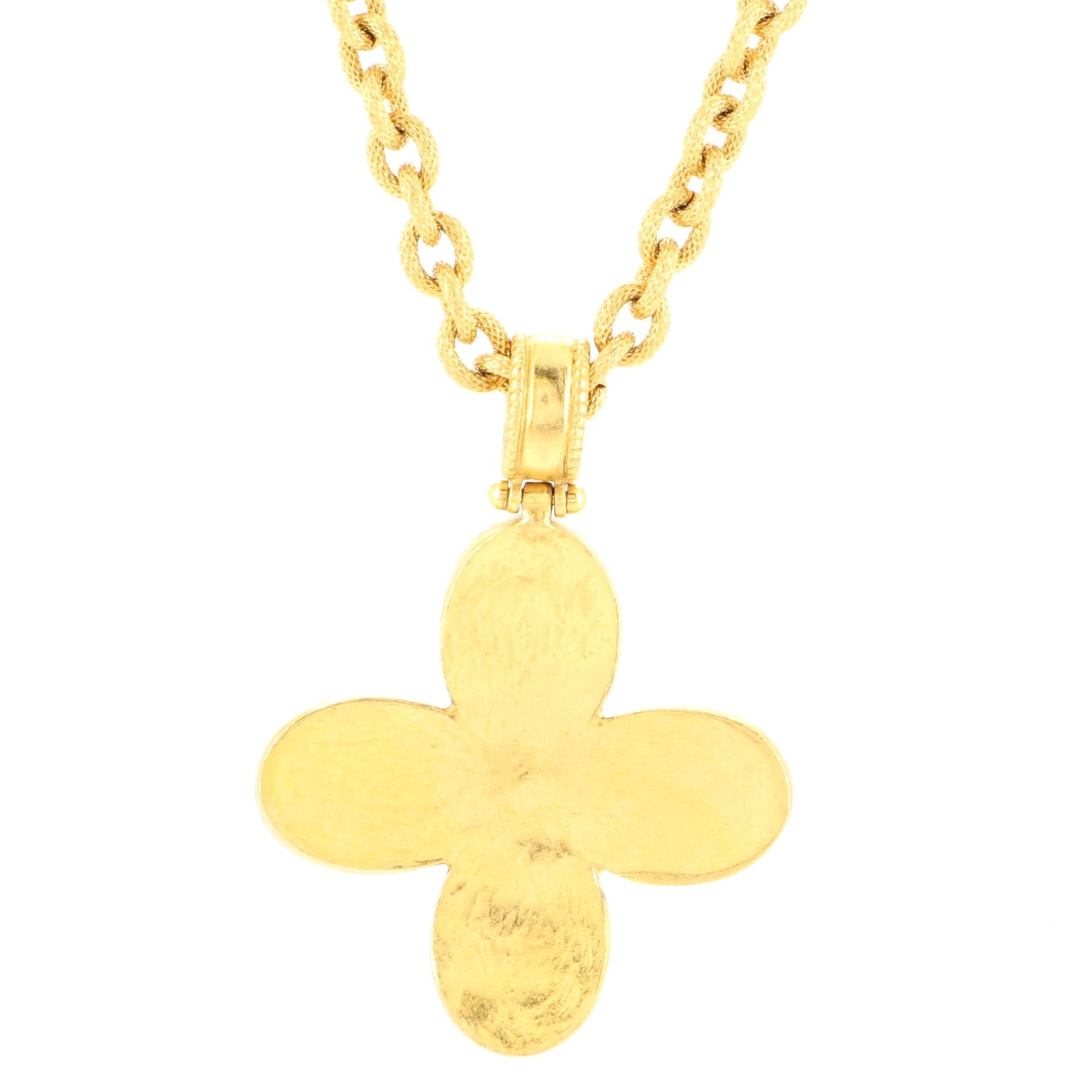 Vintage Clover Pendant Necklace Metal with Gripoix