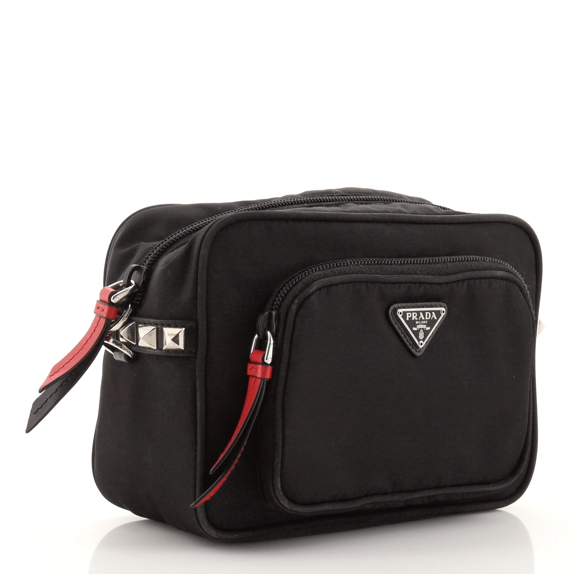 New Vela Front Pocket Crossbody Bag Tessuto with Studded Leather Mini