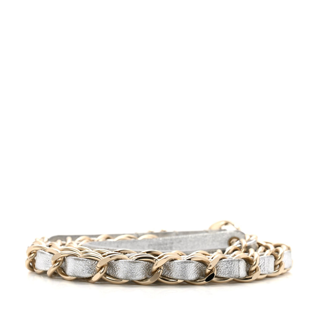 Metallic Calfskin Metal CC Chain Belt 80 32 Silver