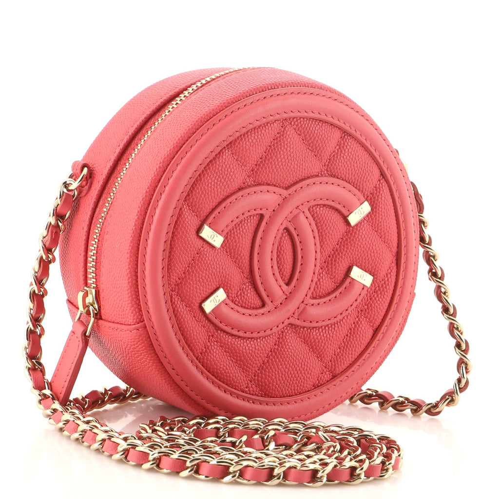 Filigree Round Clutch with Chain Quilted Caviar Mini