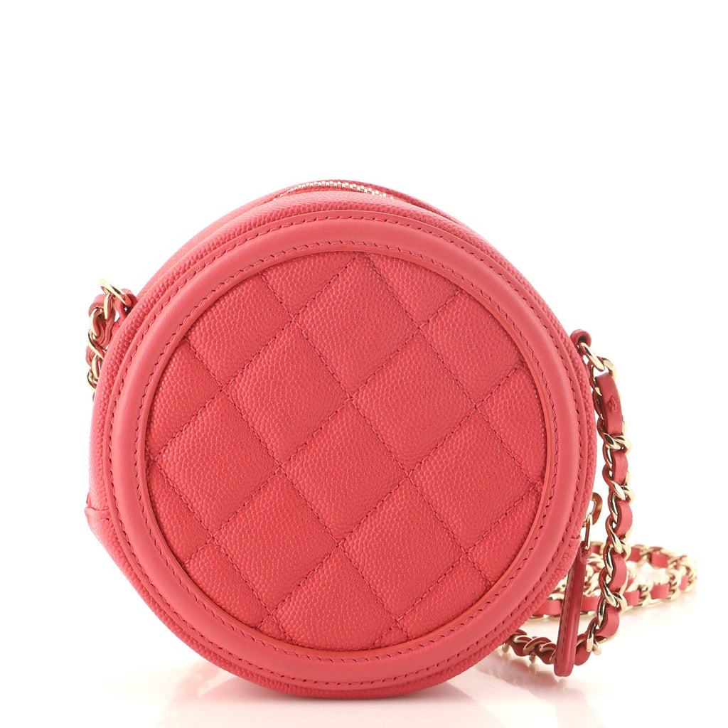 Filigree Round Clutch with Chain Quilted Caviar Mini