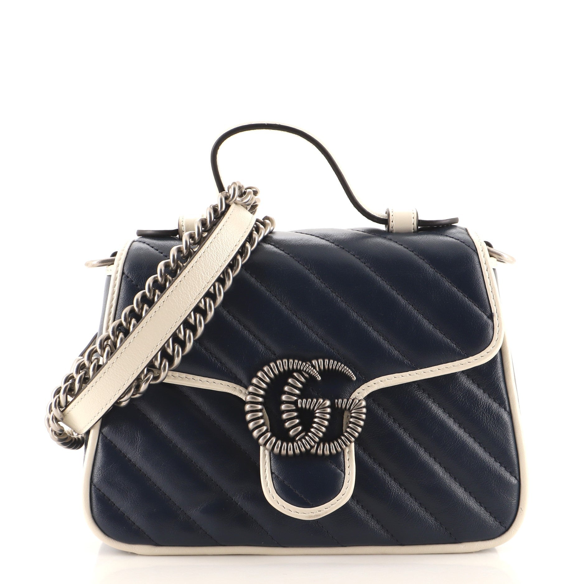GG Marmont Top Handle Flap Bag Diagonal Quilted Leather Mini