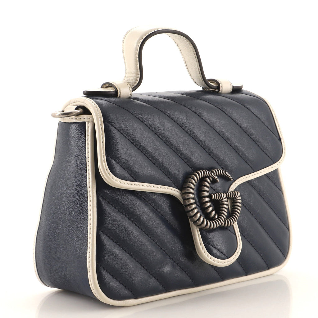 GG Marmont Top Handle Flap Bag Diagonal Quilted Leather Mini