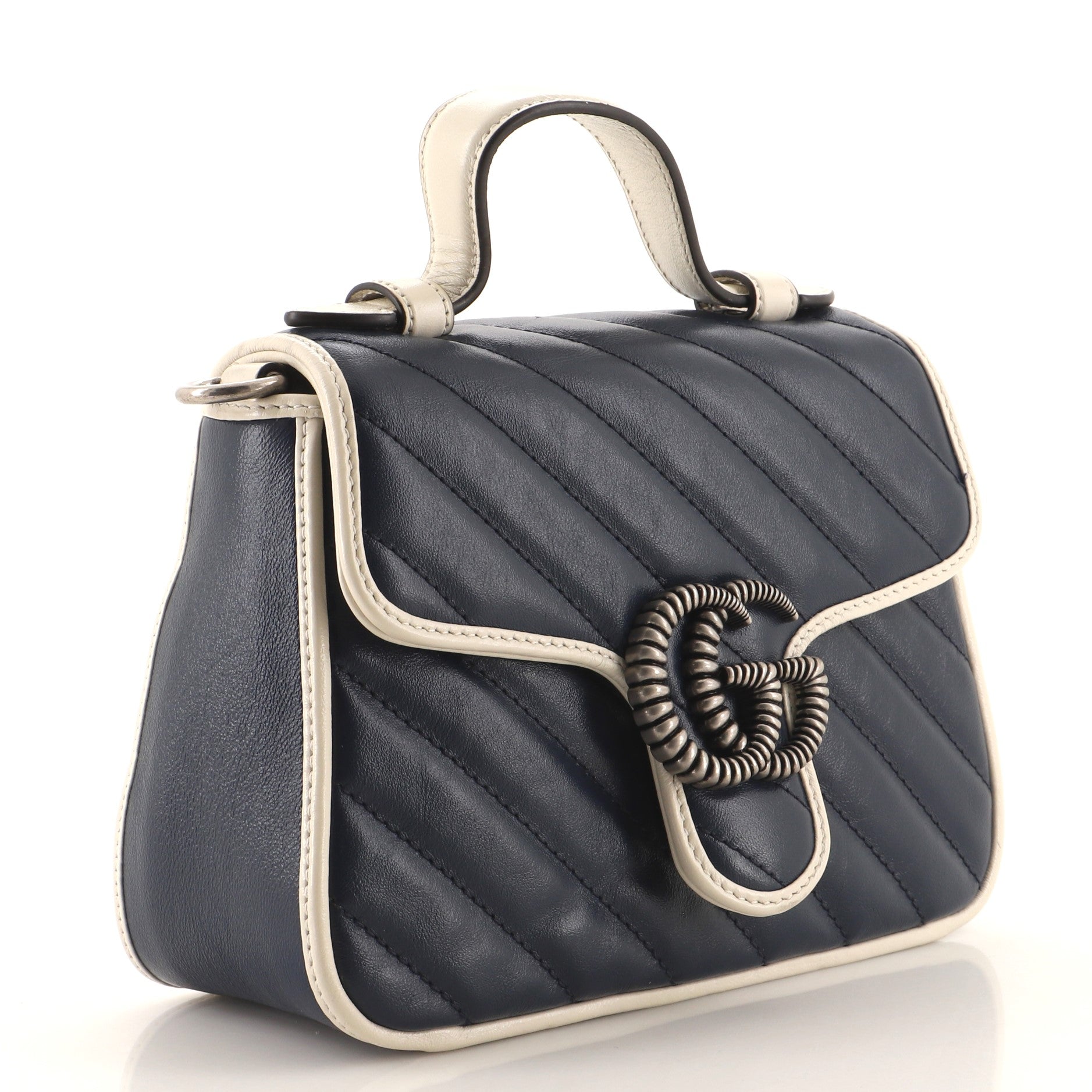 GG Marmont Top Handle Flap Bag Diagonal Quilted Leather Mini