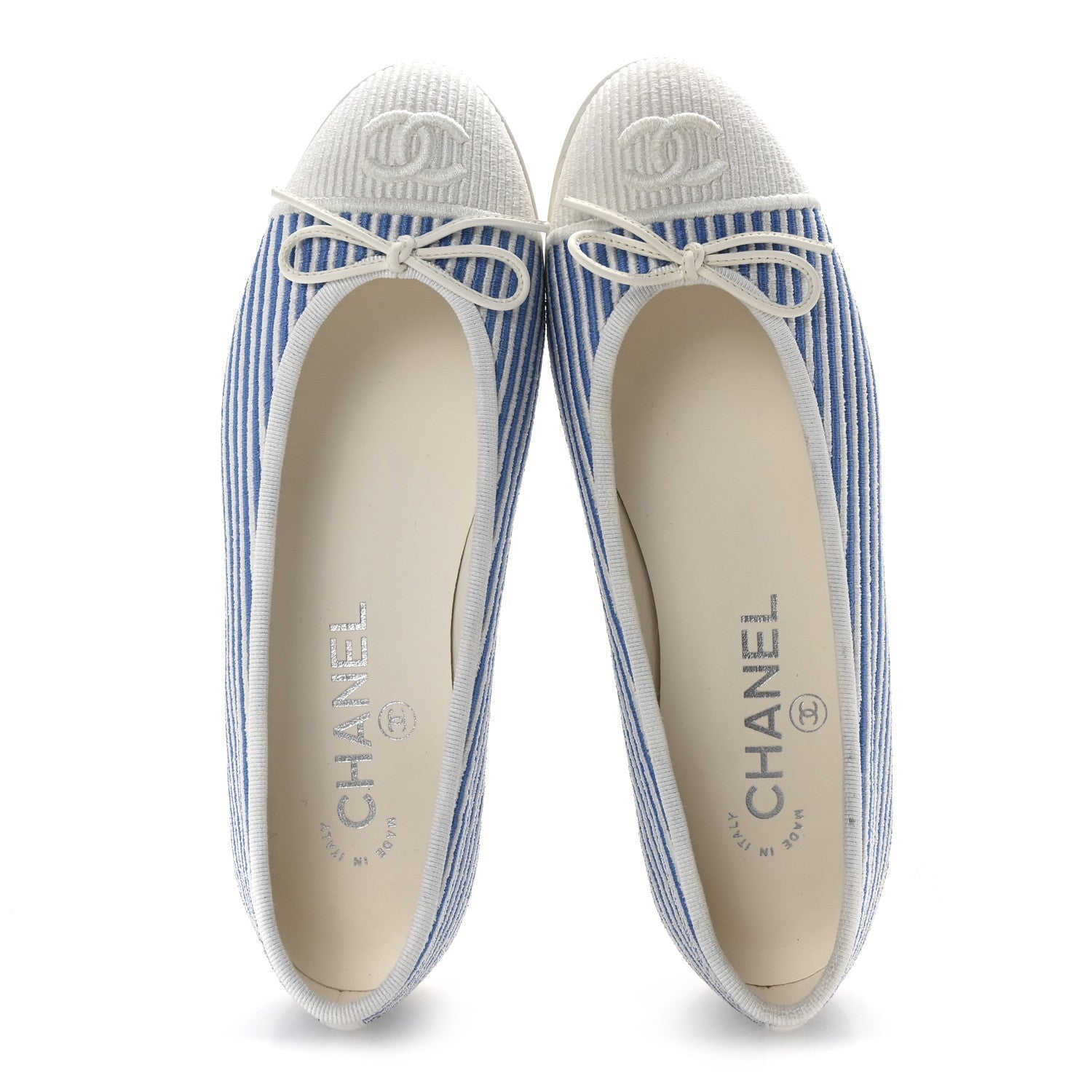 Fabric Grosgrain Cap Toe CC Flats 35 White Blue