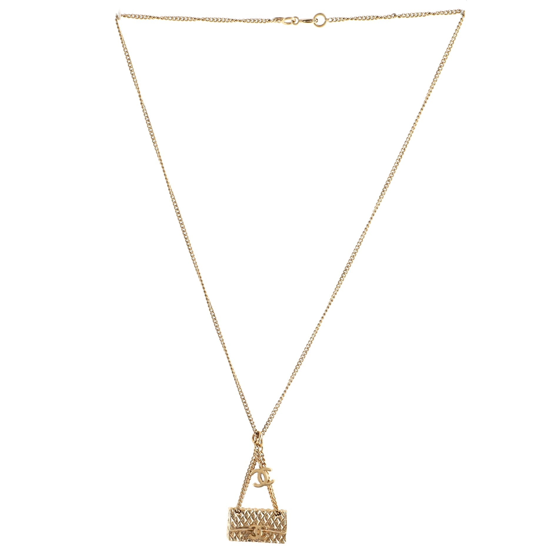CC Flap Bag Pendant Necklace Metal
