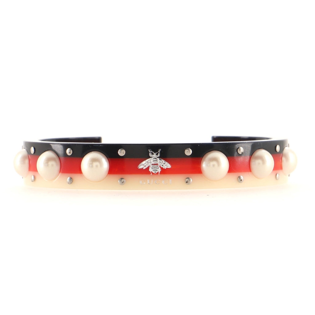 Bee Web Cuff Bracelet Studded Resin and Faux Pearls
