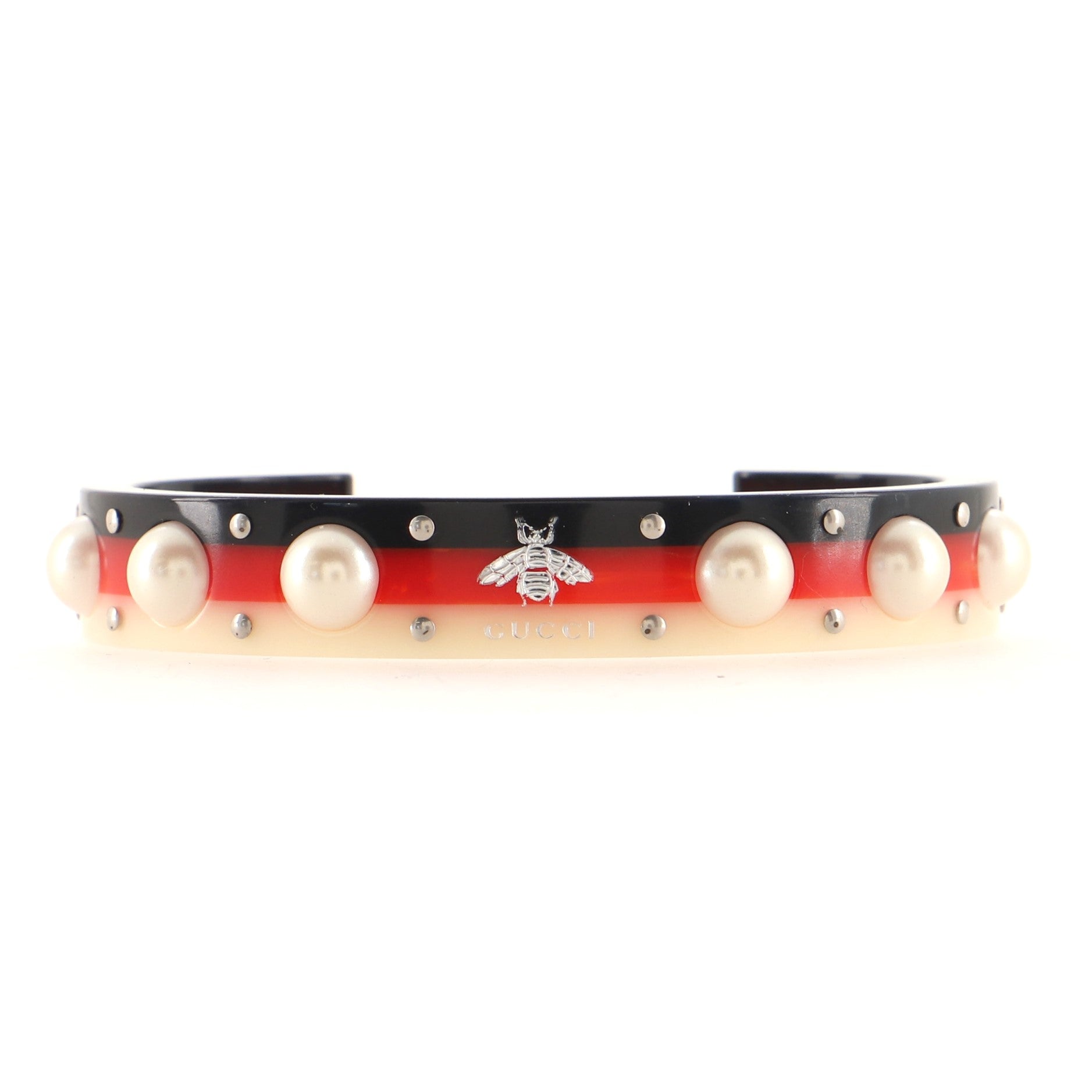 Bee Web Cuff Bracelet Studded Resin and Faux Pearls