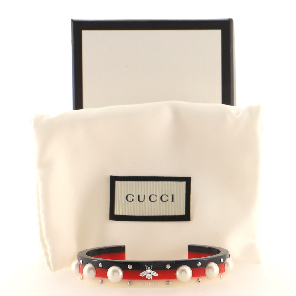 Bee Web Cuff Bracelet Studded Resin and Faux Pearls