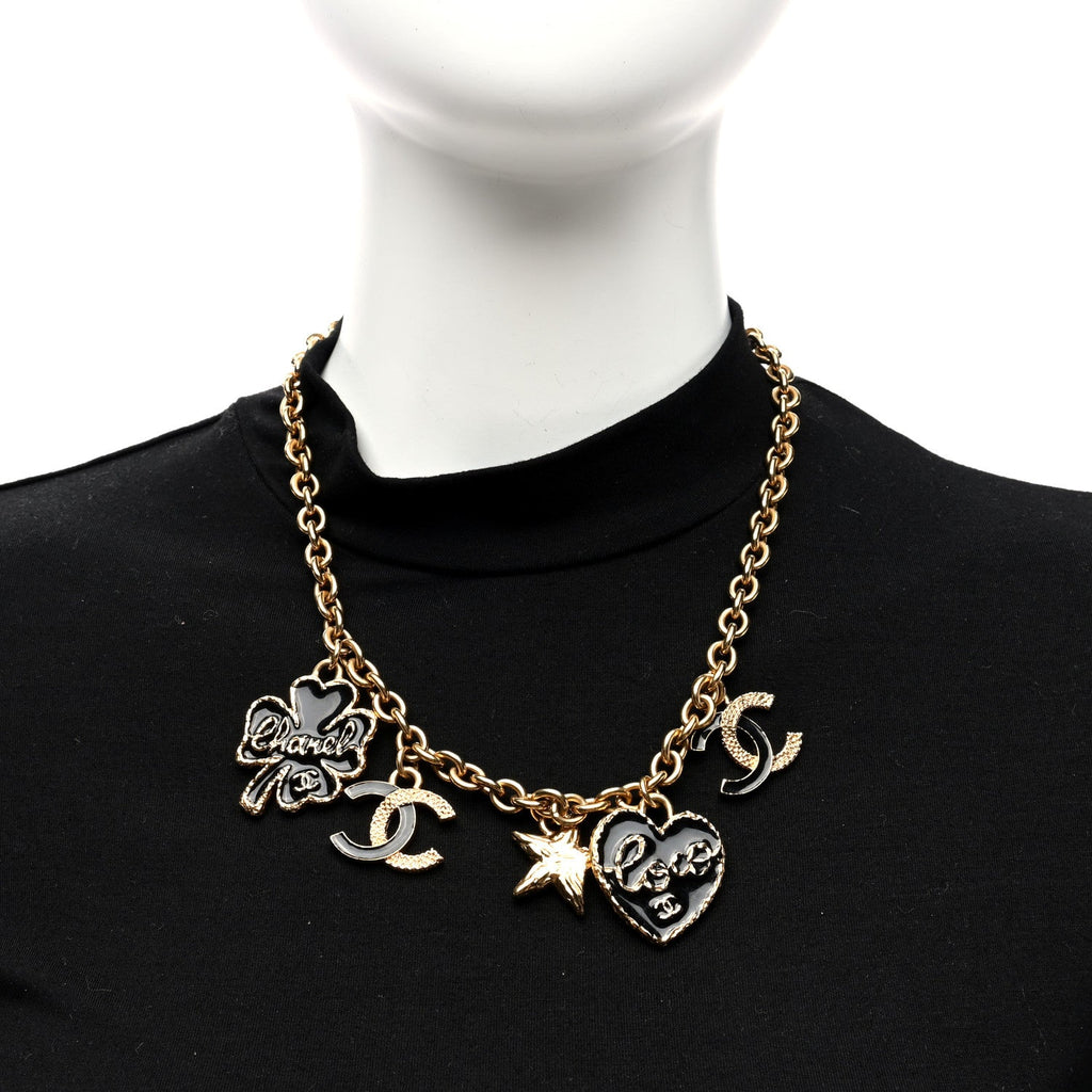 Resin CC Coco Charm Necklace Gold Black