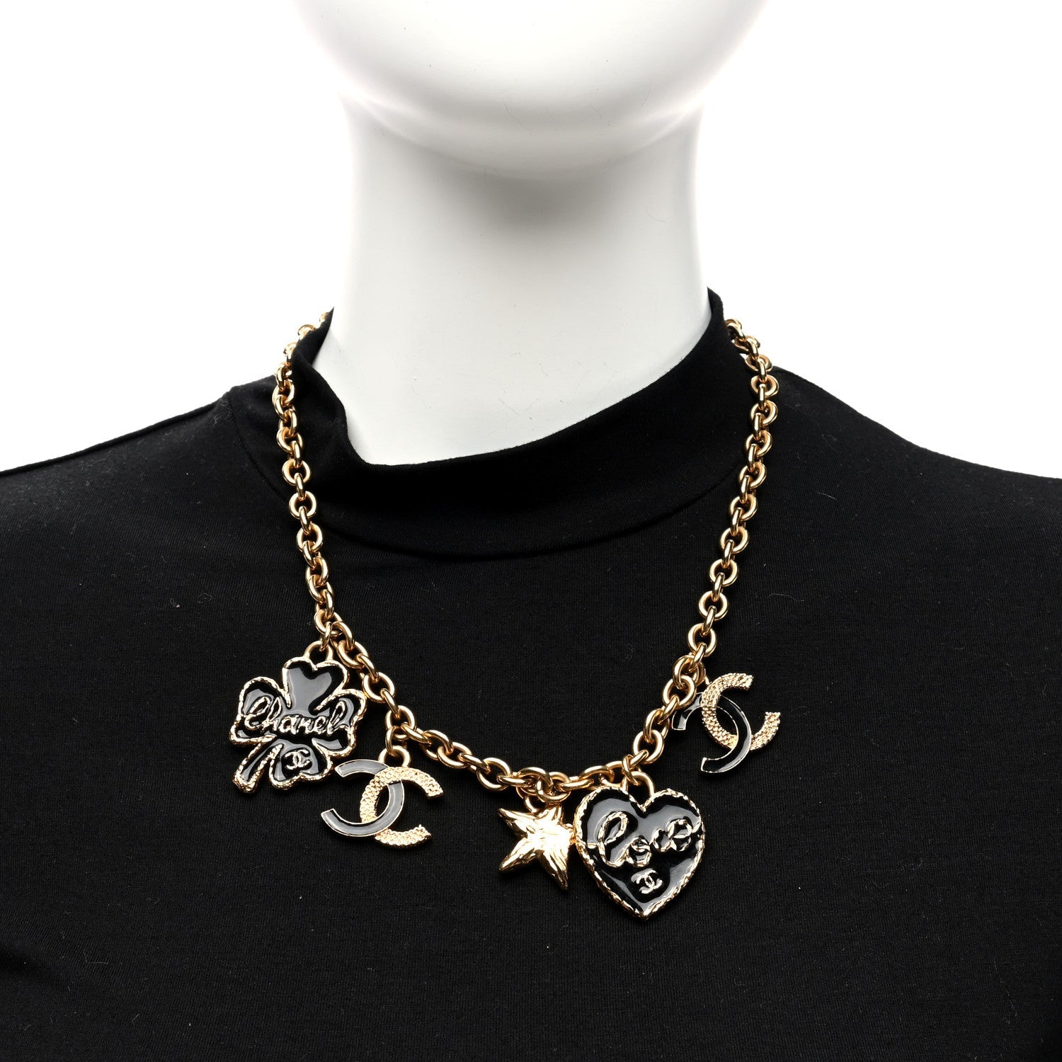 Resin CC Coco Charm Necklace Gold Black