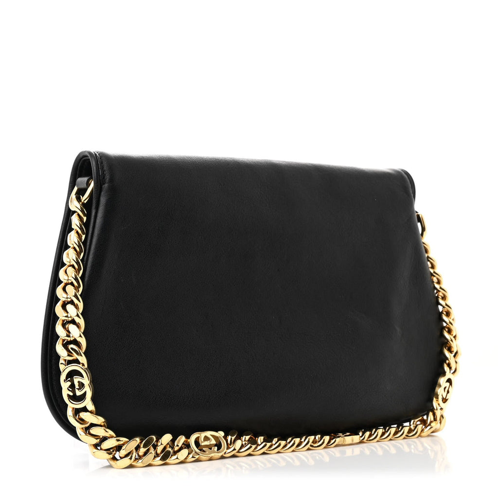 Roxy Calfskin Blondie Chain Shoulder Flap Bag Black