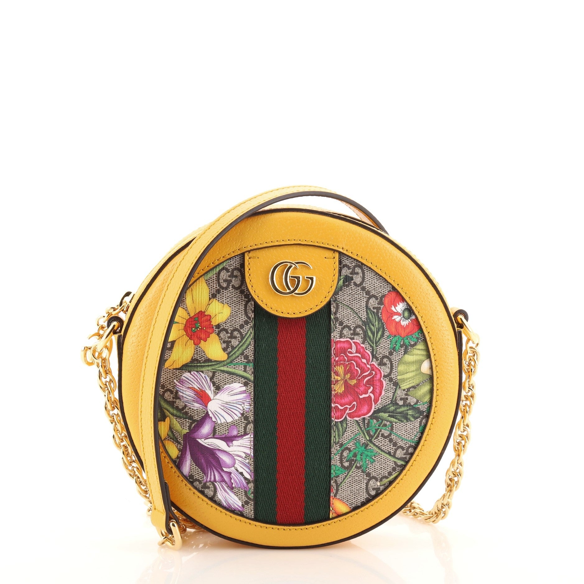 Ophidia Round Shoulder Bag Flora GG Coated Canvas Mini
