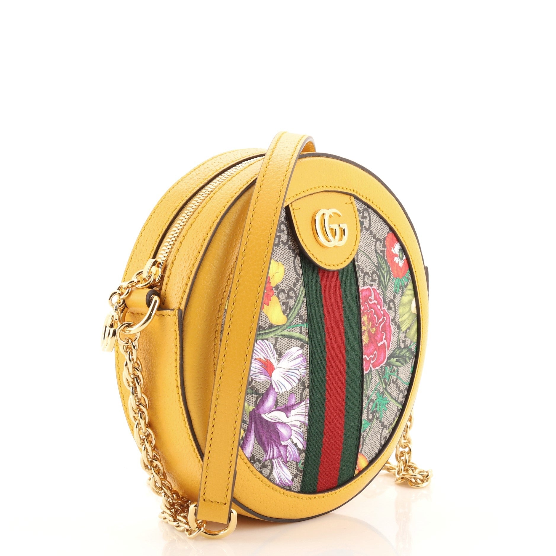 Ophidia Round Shoulder Bag Flora GG Coated Canvas Mini
