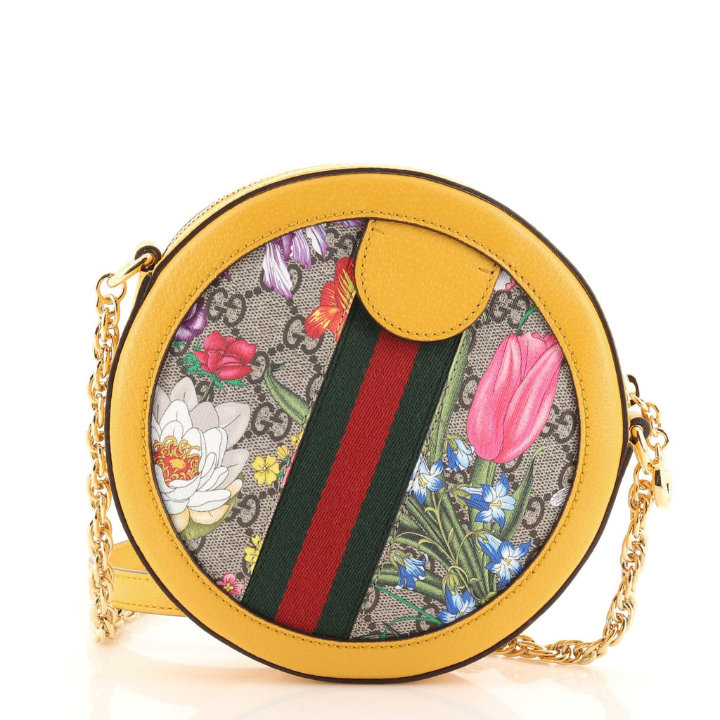 Ophidia Round Shoulder Bag Flora GG Coated Canvas Mini