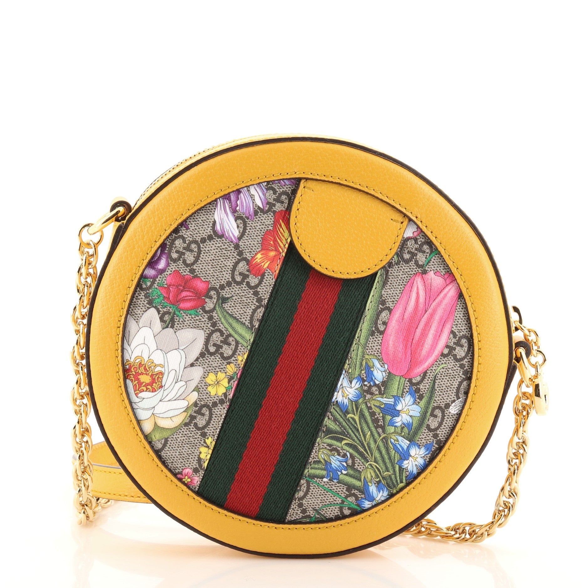Ophidia Round Shoulder Bag Flora GG Coated Canvas Mini