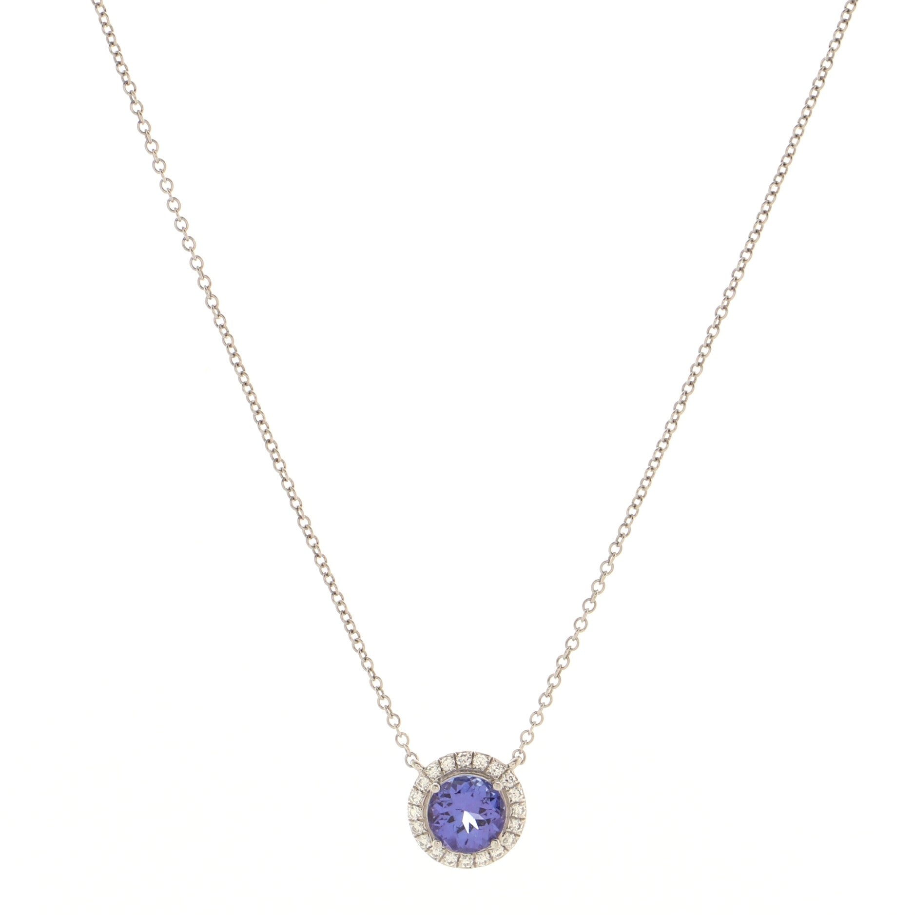 Soleste Round Pendant Necklace Platinum with Tanzanite and Diamonds 6mm