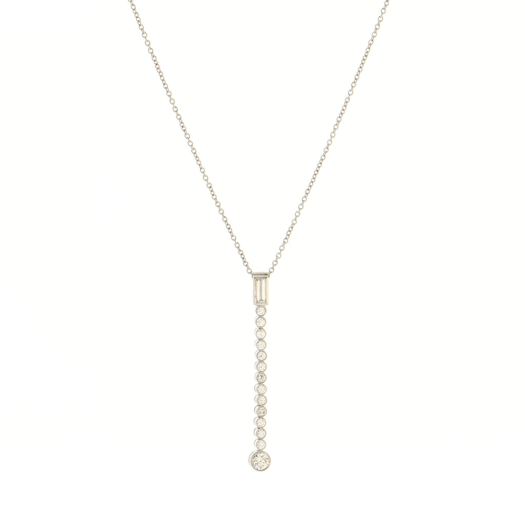 Jazz Drop Pendant Necklace Platinum with Baguette and Round Diamonds Long Platinum with Baguette and Round Diamonds Long