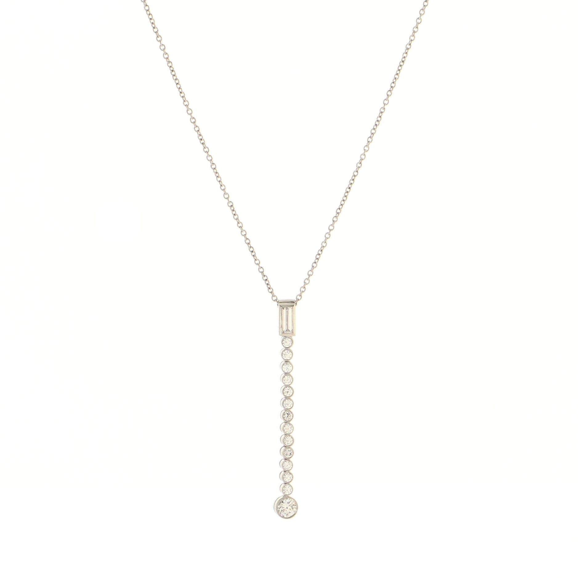Jazz Drop Pendant Necklace Platinum with Baguette and Round Diamonds Long Platinum with Baguette and Round Diamonds Long