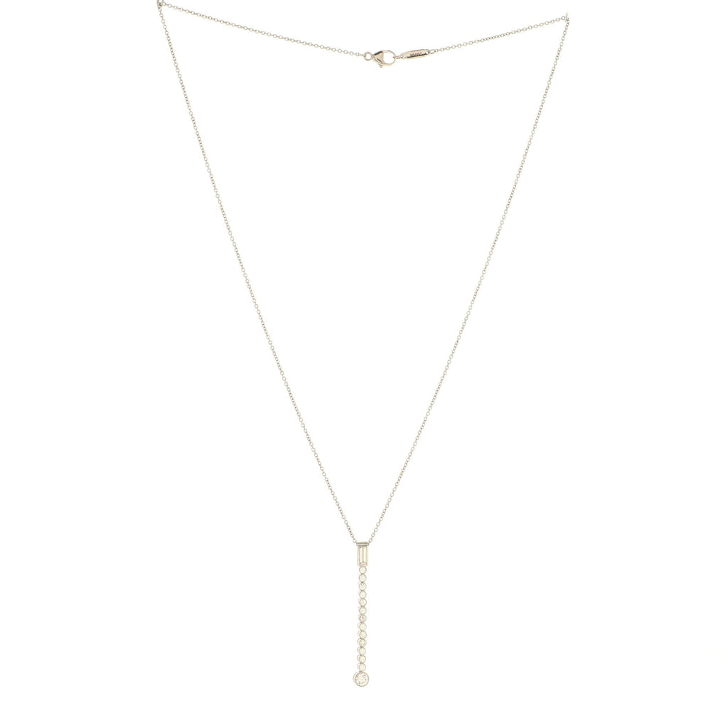 Jazz Drop Pendant Necklace Platinum with Baguette and Round Diamonds Long Platinum with Baguette and Round Diamonds Long