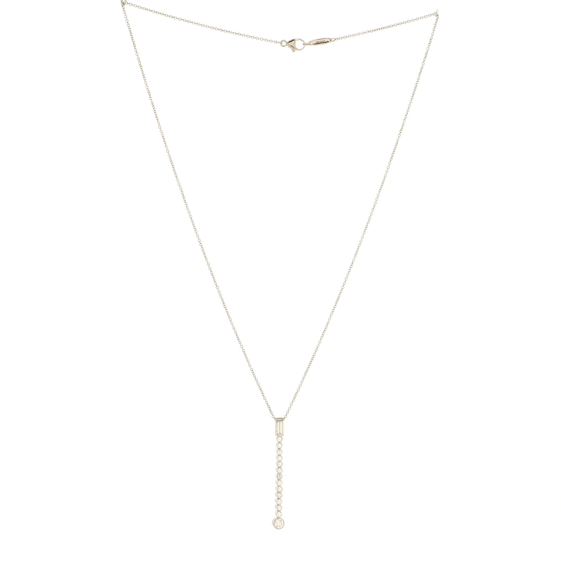 Jazz Drop Pendant Necklace Platinum with Baguette and Round Diamonds Long Platinum with Baguette and Round Diamonds Long