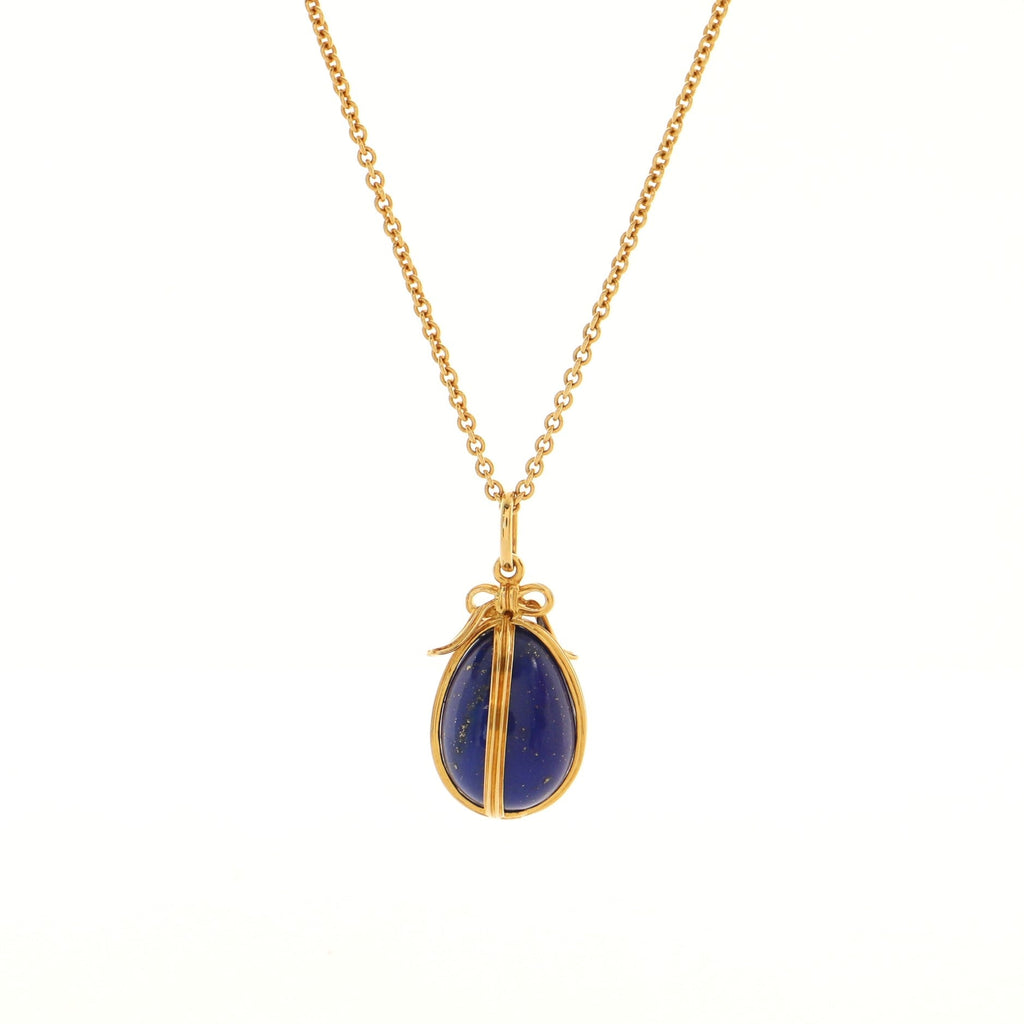 Schlumberger Egg Pendant Necklace 18K Yellow Gold and Lapis Lazuli