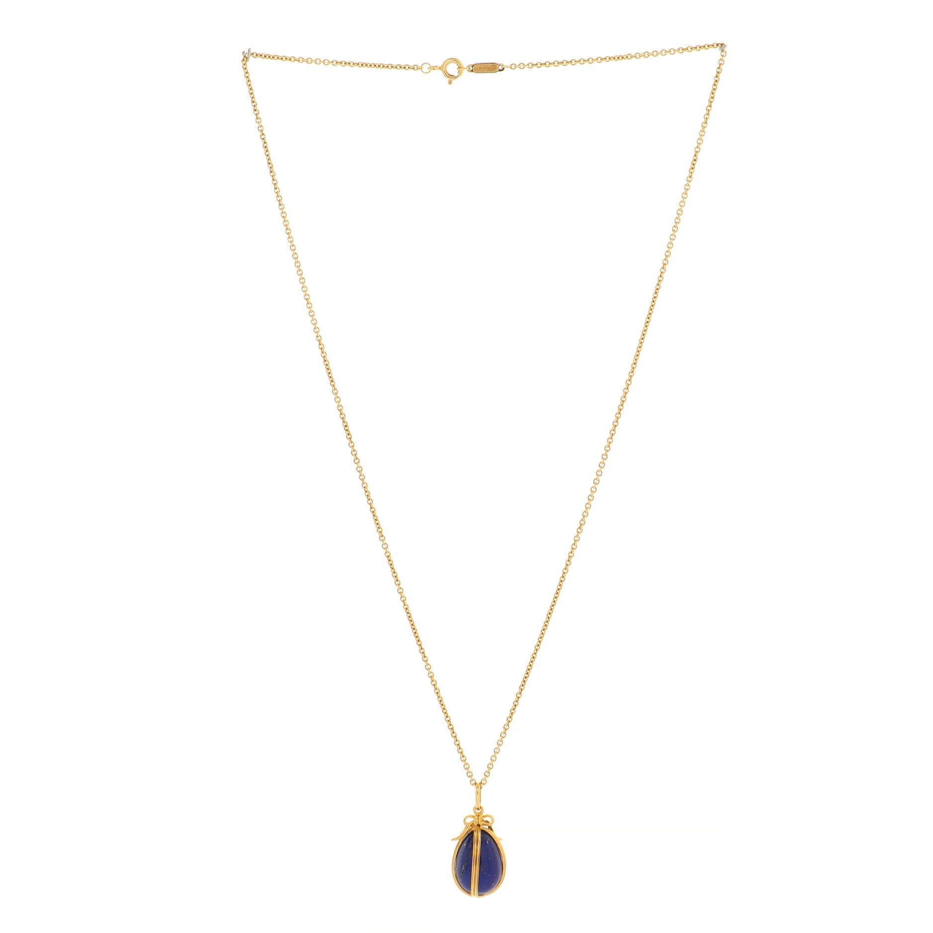 Schlumberger Egg Pendant Necklace 18K Yellow Gold and Lapis Lazuli