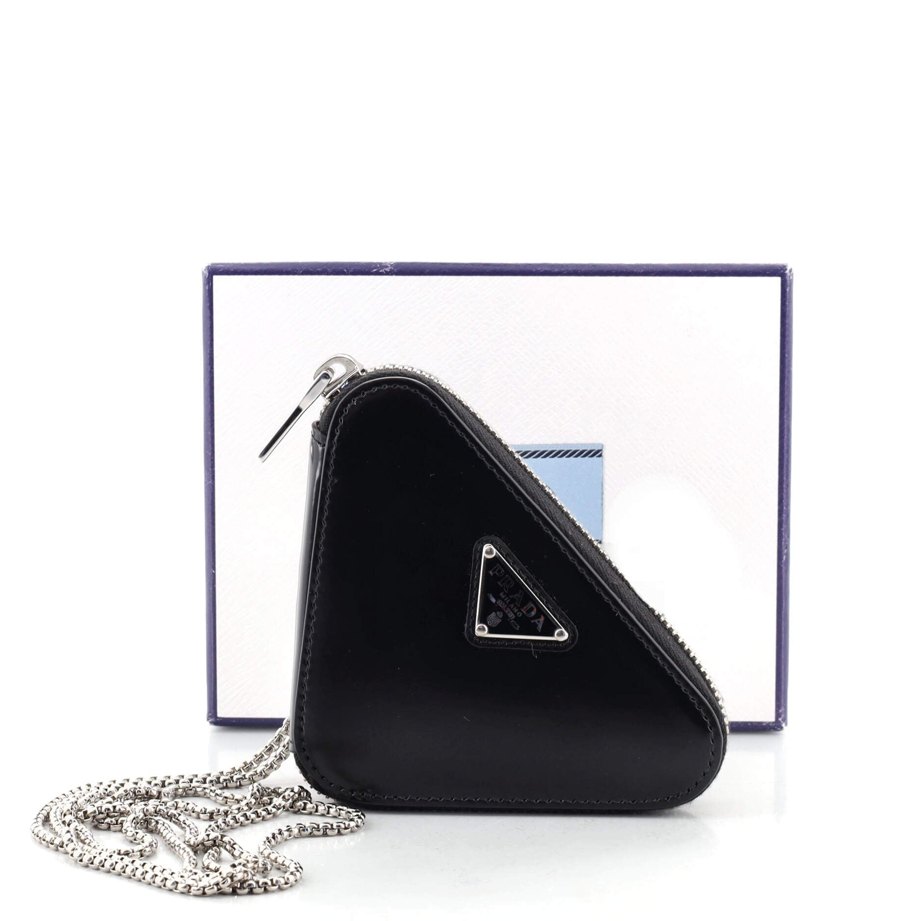 Triangle Pouch Bag with Chain Brushed Leather Mini