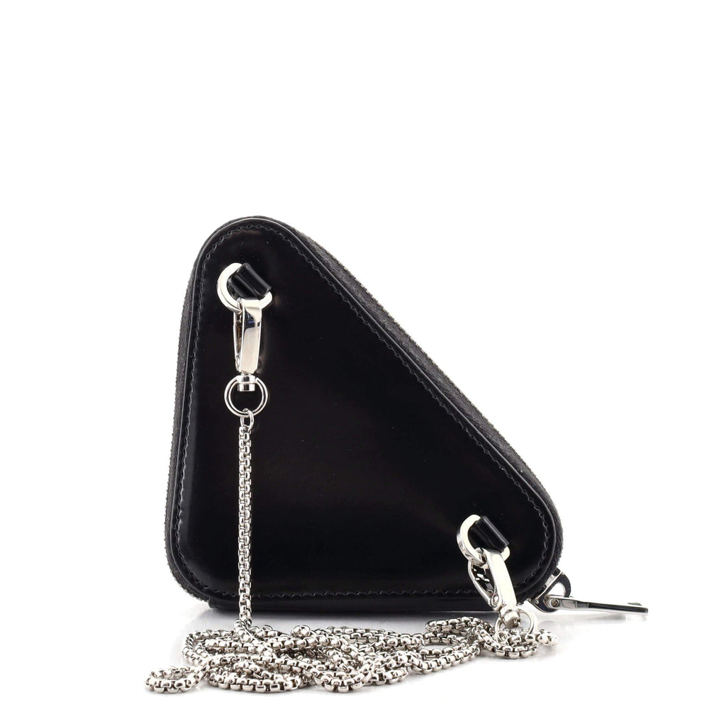 Triangle Pouch Bag with Chain Brushed Leather Mini