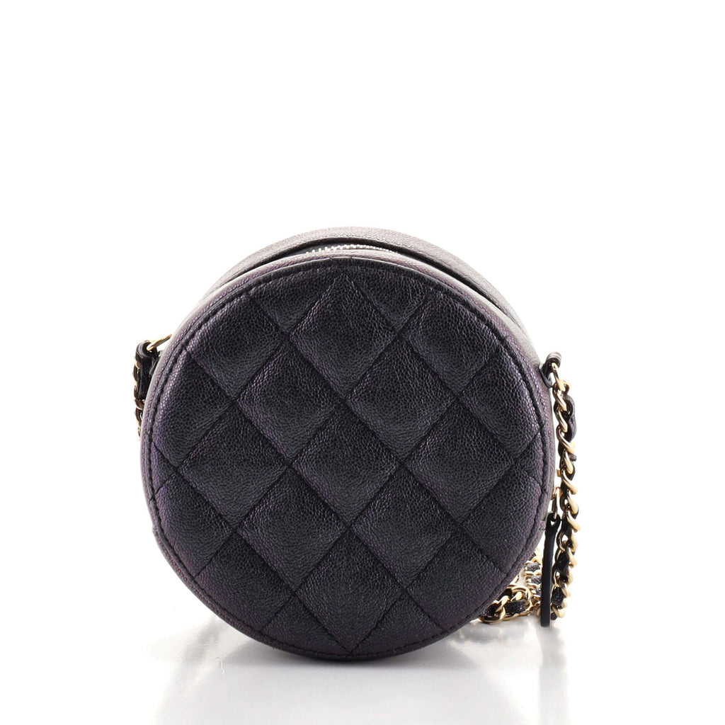 Round Clutch with Chain Quilted Iridescent Caviar Mini