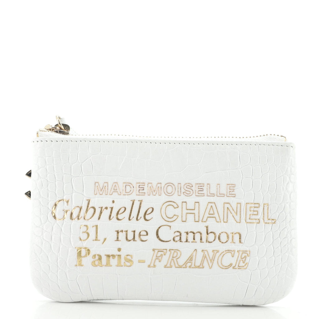 Signature O Case Pouch Printed Crocodile Embossed Leather Mini
