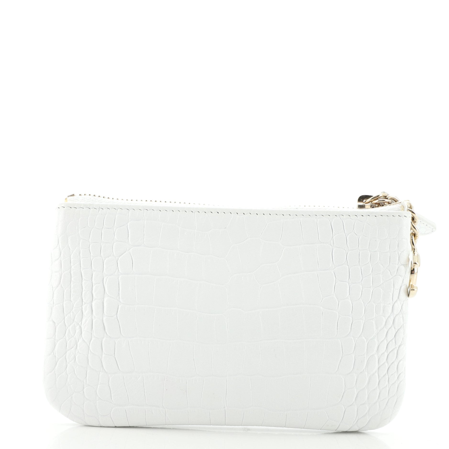 Signature O Case Pouch Printed Crocodile Embossed Leather Mini