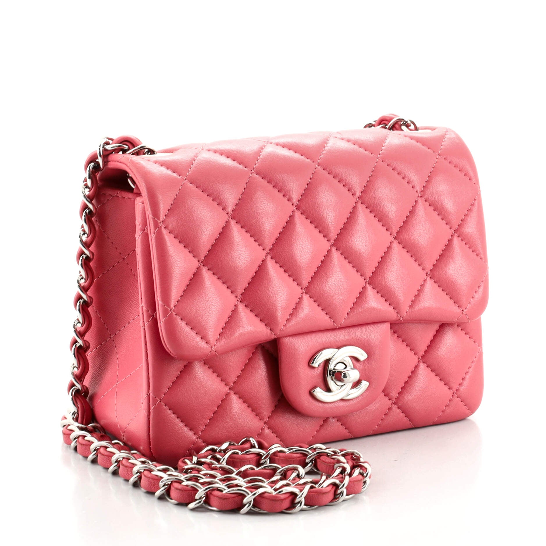 Square Classic Single Flap Bag Quilted Lambskin Mini