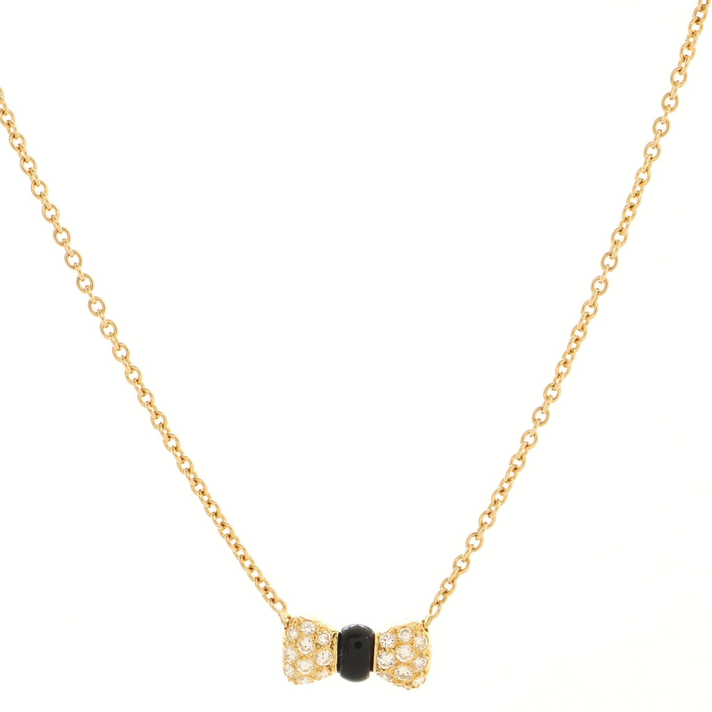 Bow Necklace 18K Yellow Gold with Onyx and Diamonds