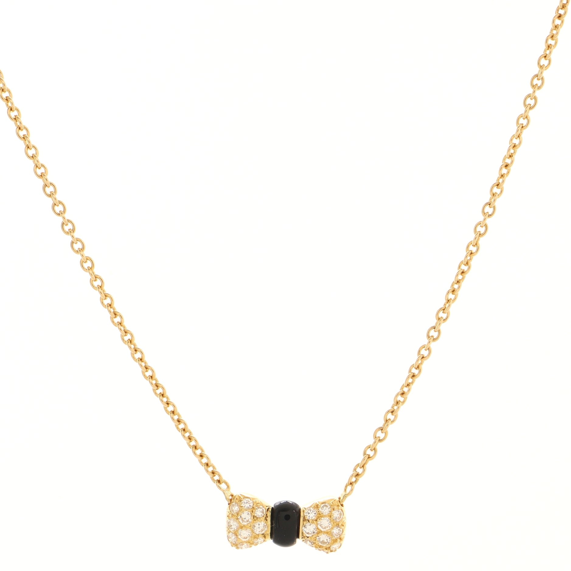 Bow Necklace 18K Yellow Gold with Onyx and Diamonds