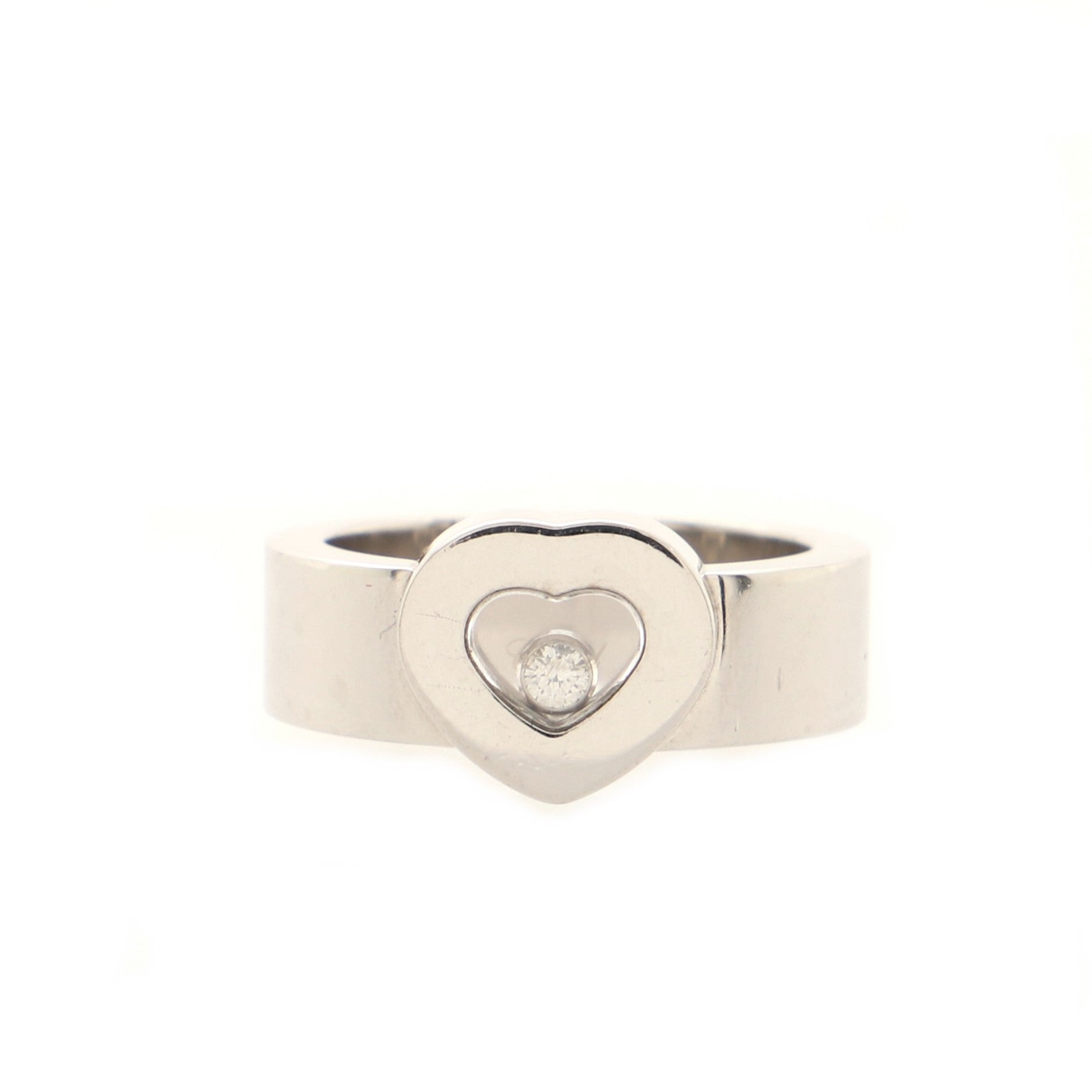 Happy Diamonds 1 Diamond Heart Ring 18K White Gold with 1 Floating Diamond