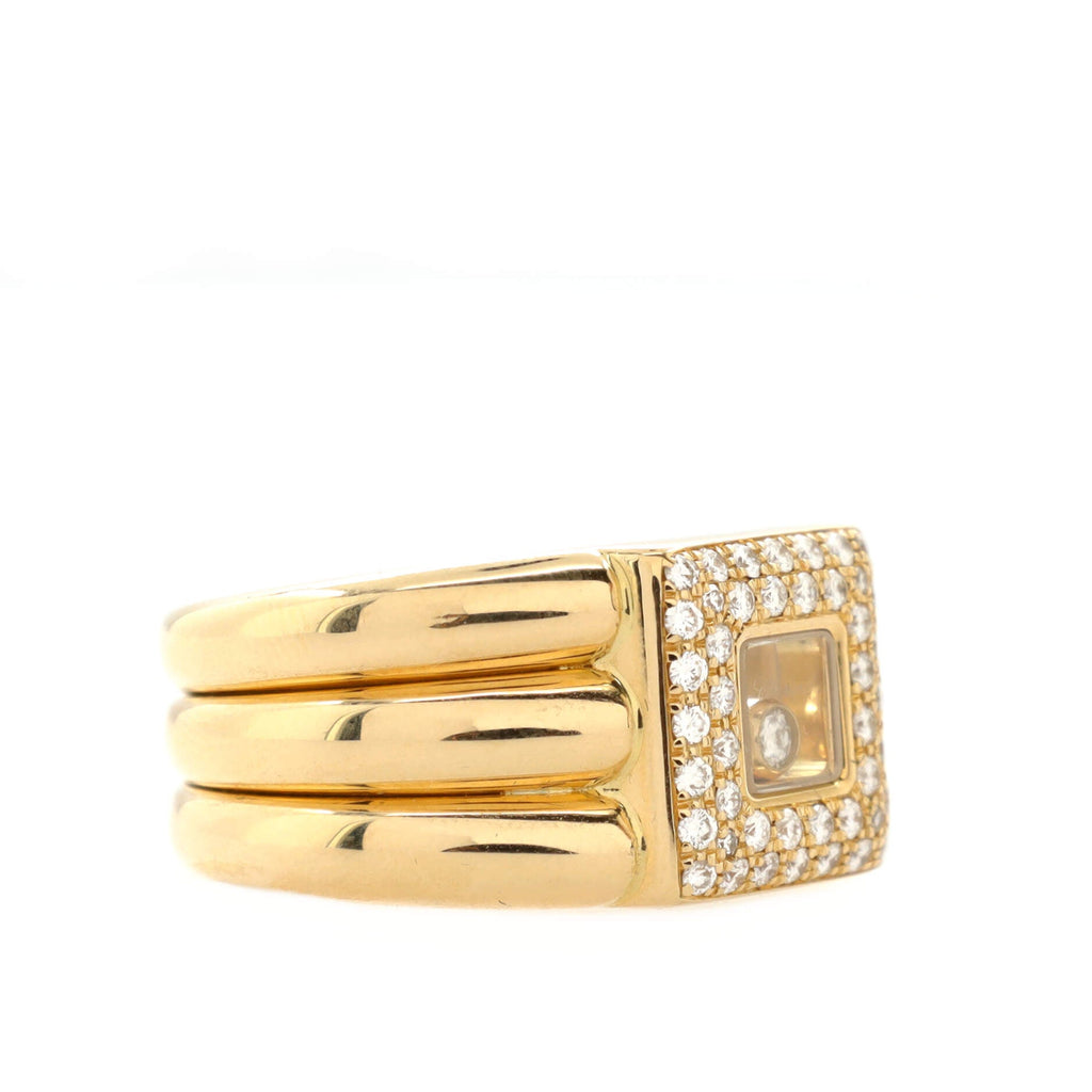 Happy Diamonds Square Ring 18K Yellow Gold with Floating Diamonds
