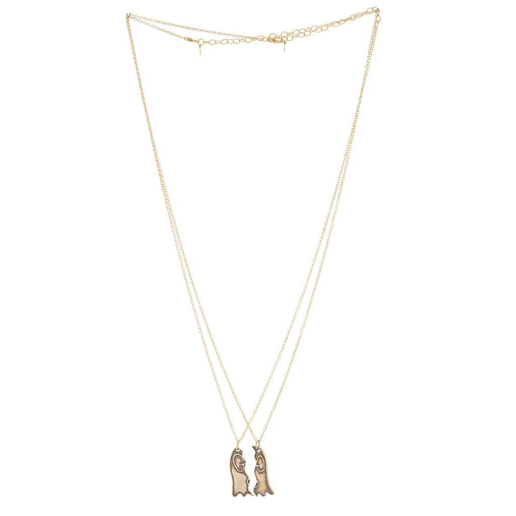 Ghost Pendant Pair Necklace 18K Yellow Gold and Sterling Silver