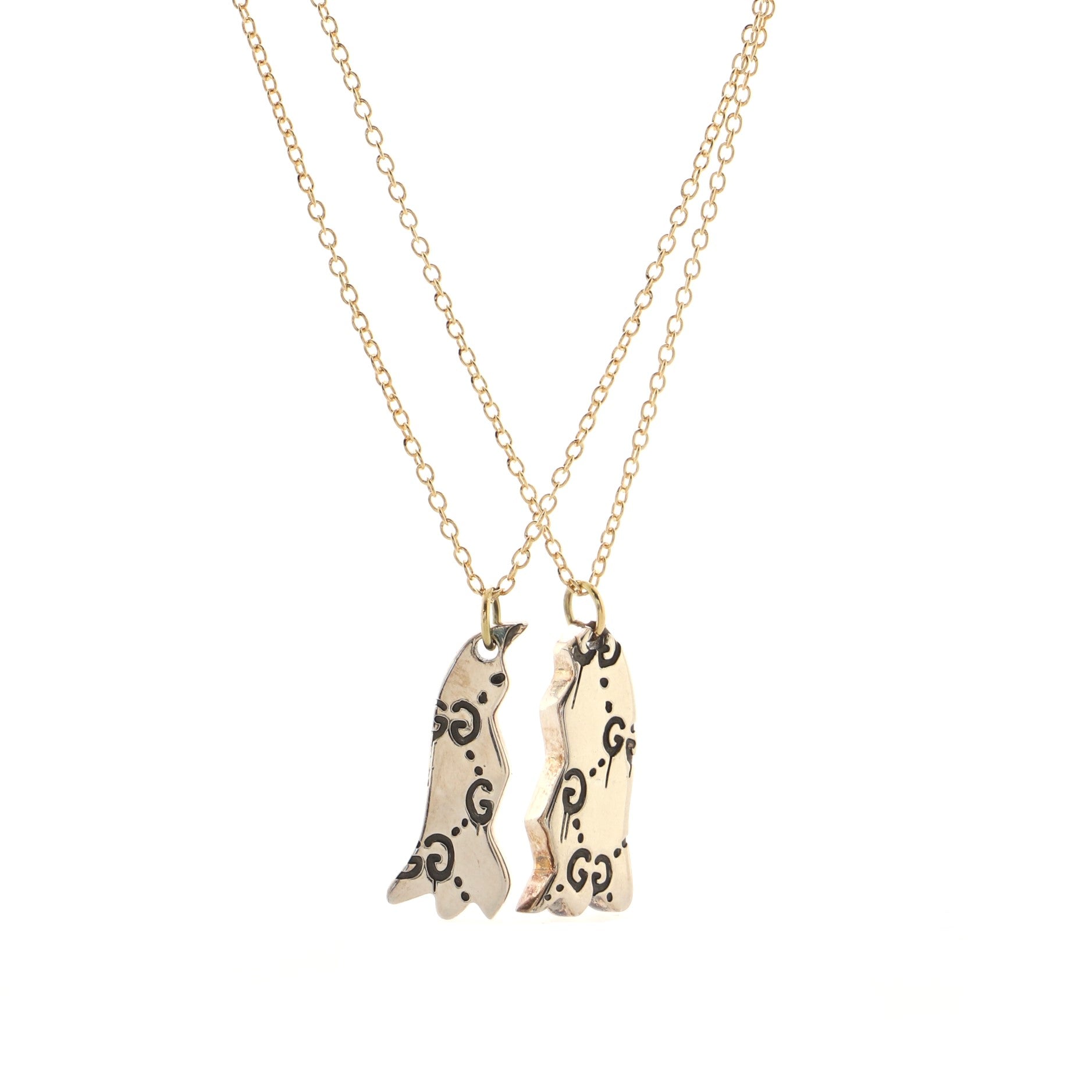 Ghost Pendant Pair Necklace 18K Yellow Gold and Sterling Silver