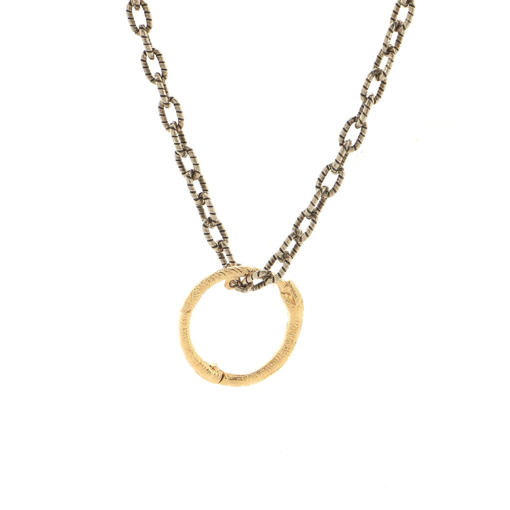 Snake Ring Pendant Necklace Sterling Silver and 18K Yellow Gold