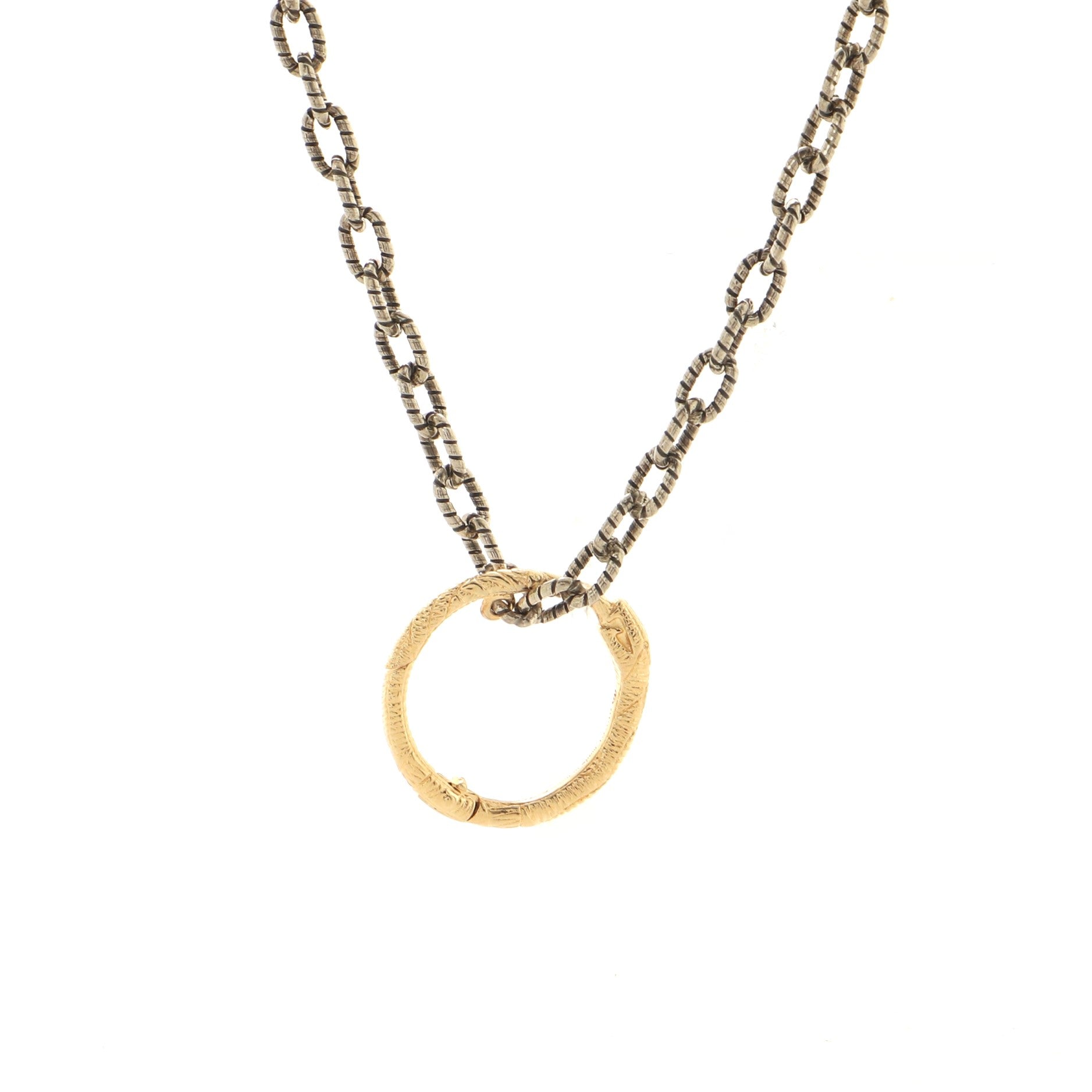 Snake Ring Pendant Necklace Sterling Silver and 18K Yellow Gold